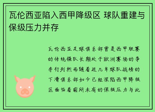 瓦伦西亚陷入西甲降级区 球队重建与保级压力并存