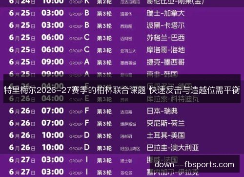 特里梅尔2026-27赛季的柏林联合课题 快速反击与造越位需平衡
